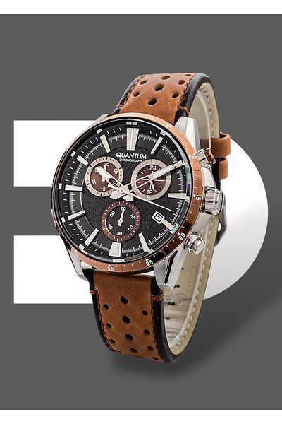 Quantum Original 2 Years Guarantee Active Functions 10 Atm Waterproof Genuine Leather Band Men Wristwatch