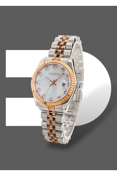 Quantum Original 2 Years Warranty Dial Calendar 5 Atm Waterproof Steel Band Women Wristwatch