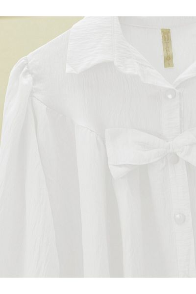 Modamorfo Πουκάμισο με λεπτομέρεια μπροστινού φιόγκου - Λευκό