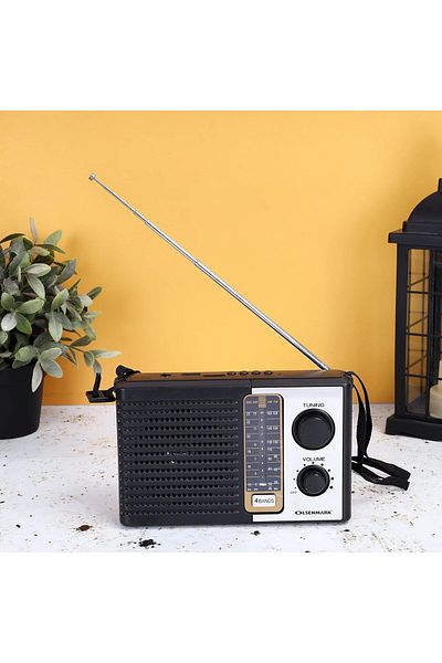 Olsenmark راديو FM محمول قابل لإعادة الشحن بأربعة نطاقات مع بلوتوث/USB/SD/TF