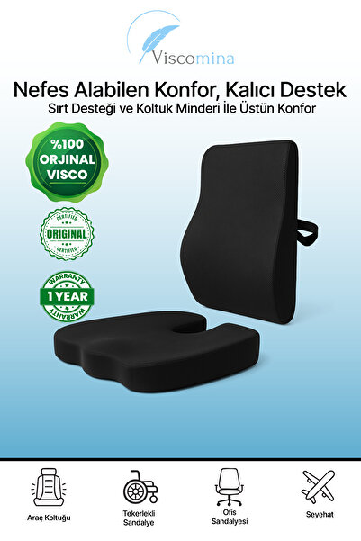Viscomina % 100 VİSCO ORTOPEDİK OTURMA MİNDERİ % 100 VİSCO ORTOPEDİK BEL MİNDERİ 2 Lİ TAKIM GRİ