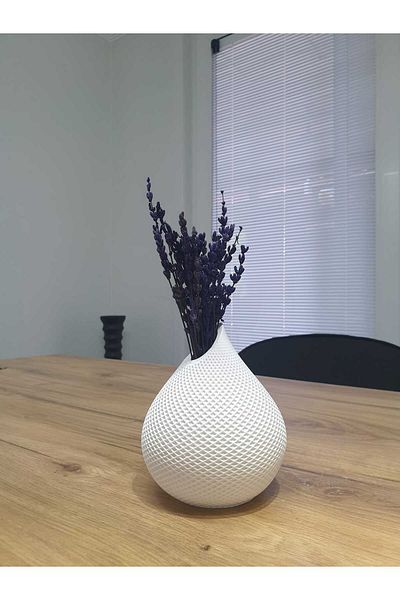 TACTIC Decorative White Stone Vase |   Modern Table Top Flower Pot |   Stylish Water Drop Vase 13X10 cm