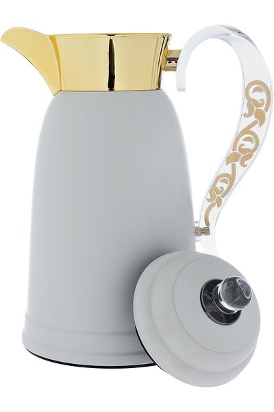 Alsaif Gallery Al Saif Gallery Qamar Steel Thermos Set, 0.7/1 Liter - Light Grey