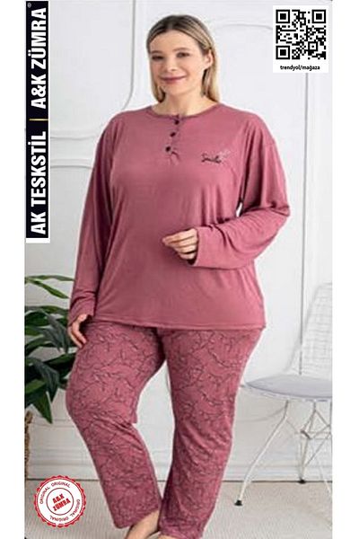 A&K ZÜMRA Natural Viscose Mother Model Summer Women's Pajama Set Pomegranate Flower