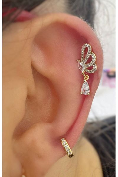 Arescollection 1 قطعة حجر الزركون قطرة استرخى الأذن اليسرى مطابقة الزنمة الغضروف اللولب الفص ثقب القرط