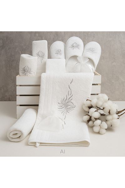 Canon Cannon Luxury Cotton Couples Bathrobe Set - 14 Pieces, White and White