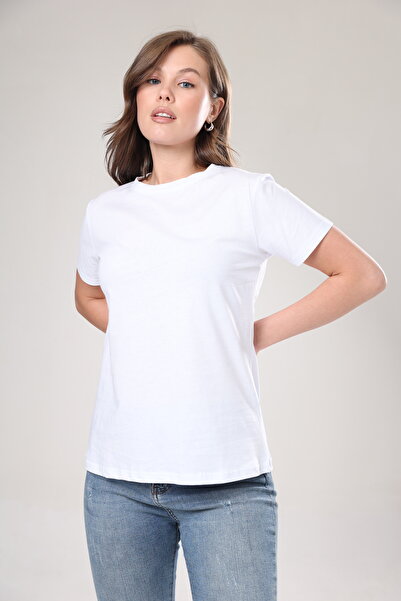 Tight Lady %100 Pamuk süper kalite kadın tişört düz renk Beyaz bisiklet yaka organik pamuk penye t-shirt