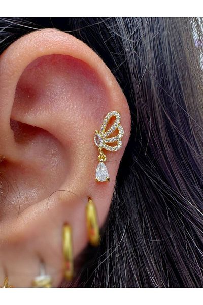 Arescollection 1 قطعة حجر الزركون قطرة استرخى الأذن اليسرى مطابقة الزنمة الغضروف اللولب الفص ثقب القرط
