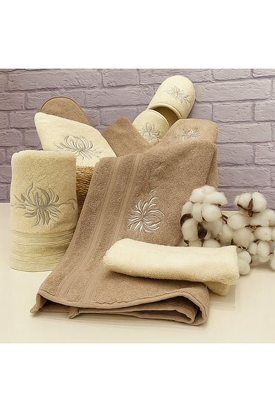 Canon Cannon Luxury Cotton Couples Bathrobe Set - 14 Pieces, Beige and Camel