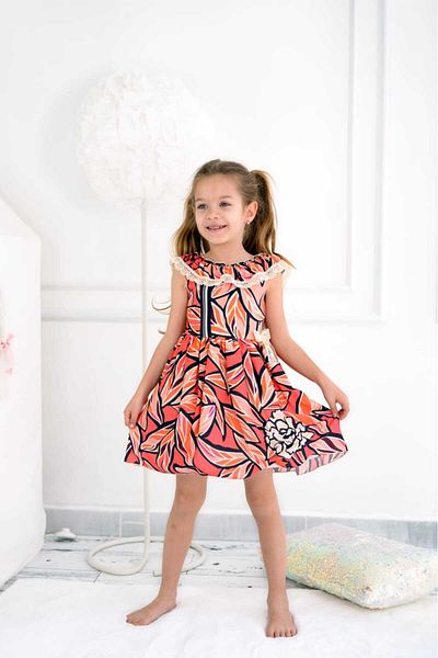 KALİNKA KİDS WEAR Girl's Summer Patterned Dress - Lace Detail
