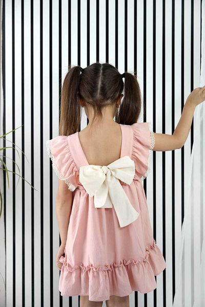 KALİNKA KİDS WEAR Girl's Pink Floral Embroidered Ruffle Dress