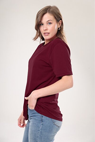 Tight Lady Γυναικείο μπλουζάκι Boyfriend Oversize - 100% βαμβάκι, Claret Red Crew Neck