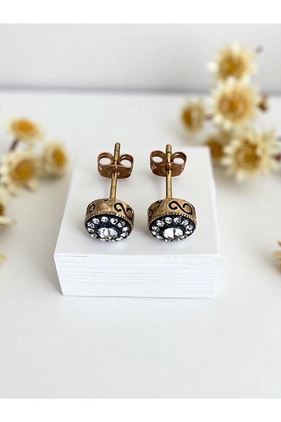 FAYRA ACCESSORIES Zircon Stone Round Minimal Pin Earrings