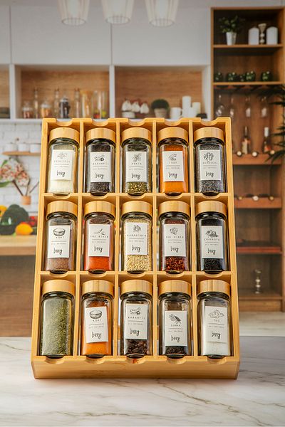 Lizzy Luxury 15-Piece Spice Rack Set Spice Rack with Bamboo Stand