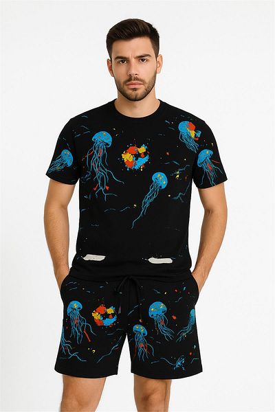 OFFTHEOFF ΣΟΡΤΣ + ΜΠΛΟΥΖΑ (SEA PRINTED) ΜΑΥΡΟ ΑΠΟΧΡΩΣΤΟ