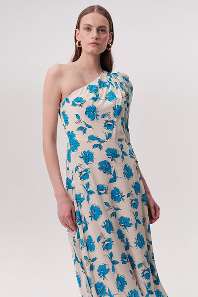 Exquise Rochie midi cu o singură mânecă cu imprimeu floral
