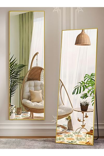 Taimi Large Mirror With Elegant Design 155x45cm-full Length Mirror With Gold Metal Frame And Back Stand