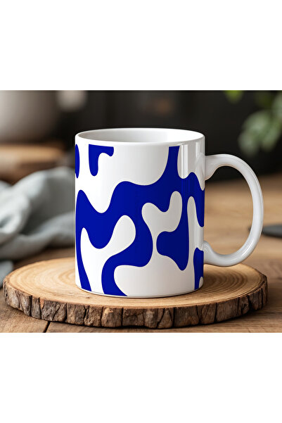 BB TRADE White Ceramic Printed Mug with Blue Pattern Design 330ml
