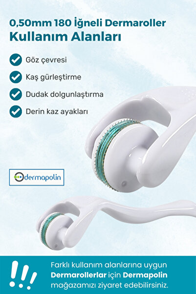 Dermapolin Original 100% Titanium 0.50 mm 180 Needles 100 Use Anti Allergic Eyebrow & Eye Contour Dermaroller