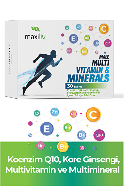 Maxiliv Male Multi Vitamin & Minerals - Koenzim Q10, Kore Ginsengi, Multivita...