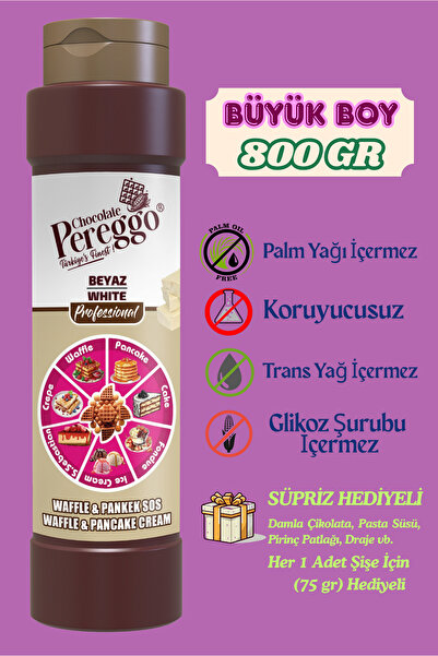 PEREGGO CHOCOLATE Beyaz Çikolata Sos - Waffle, Pankek, Krep, Fondü, Pasta, Kruvasan, San Sebastian Sos 800gr