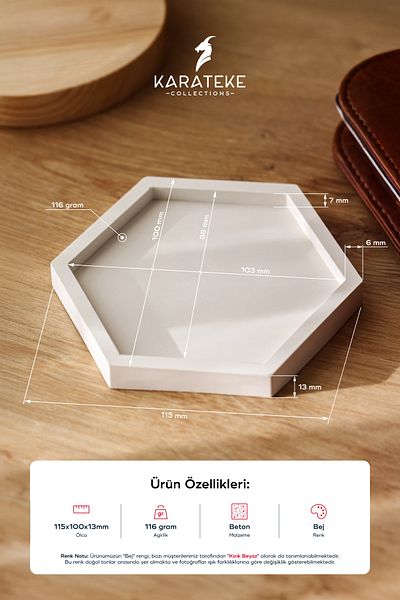KARA TEKE COLLECTIONS Stylish, Decorative, Jeweled and Functional Organizer Hexagon Concrete Base, Souvenir