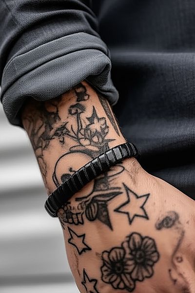 Chillin' Stylish Men's Black Leather Bracelet with Magnet Clip Shiny Men's Wrist Accessory