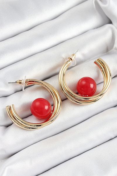 shop النحاس الذهب اللون هوب نموذج الخرز الأحمر التفاصيل الأقراط النسائية