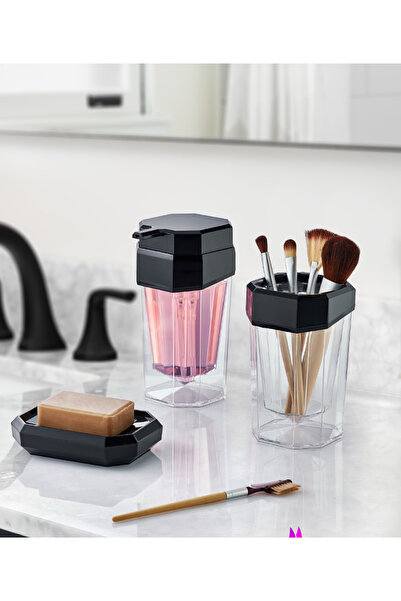 Lilasso طقم حمام بتصميم خاص مكون من 3 قطع - صحن صابون - حامل فرشاة أسنان - موزع صابون سائل