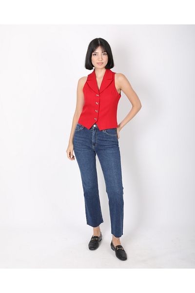DEQ FASHION Women's Red Bow Buttoned Blazer Vest