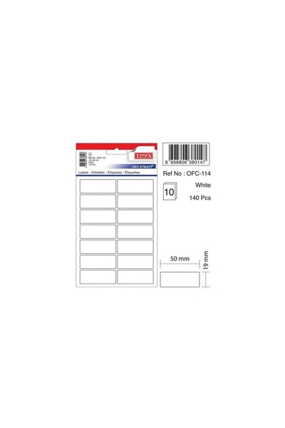 Tanex OFC-114 (50 mm * 19 mm) ETICHETĂ DE BIROU ALBĂ - (5 pachete)