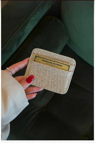 mirakuş Women's Gold Glitter Stylish Card Holder - Minimal Design with Compartments