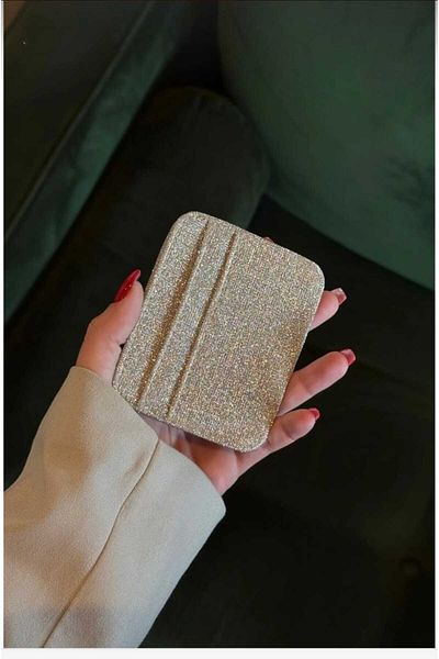 mirakuş Women's Gold Glitter Stylish Card Holder - Minimal Design with Compartments