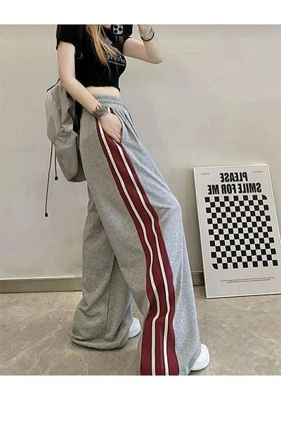 Store Yudoowear, Γκρι Χρώμα Πλαϊνό Ριγέ Πλεκτό Υφασμάτινο Παντελόνι Φούτερ