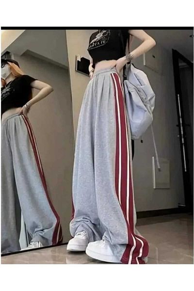 Store Yudoowear, Γκρι Χρώμα Πλαϊνό Ριγέ Πλεκτό Υφασμάτινο Παντελόνι Φούτερ