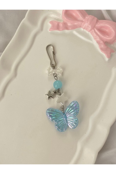 bettymettys Minimal Mavi Kelebek Çanta Charmı Anahtarlık Çanta Süsü Çanta Aks...