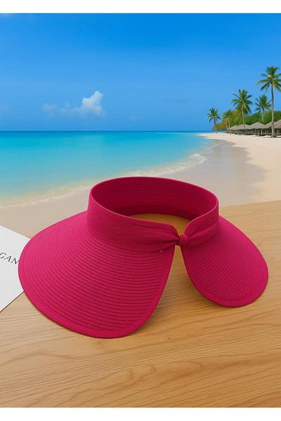 Axesoire 14624 Pălărie cu vizor din paie, cu fundă, fucsia, cu vârf deschis