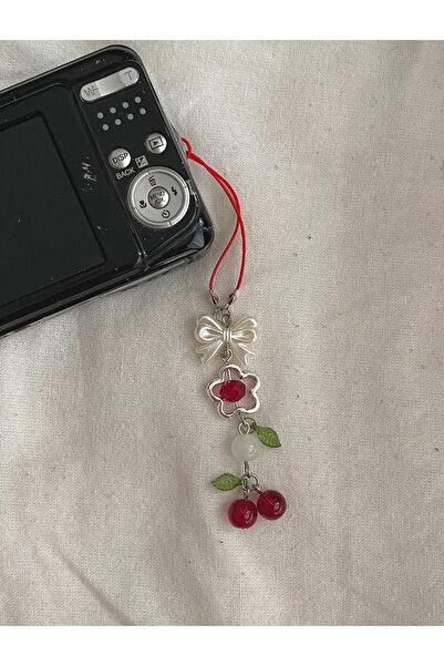 bettymettys Стъклен черешов талисман Fairycore Coquette Черешов талисман за телефон Каишка за телефон Талисман за камера Каишка за камера