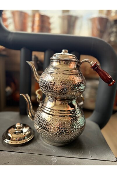 Erişim Bakırhanem إبريق شاي نحاسي كبير الحجم من Sebe Home مطلي بالنيكل