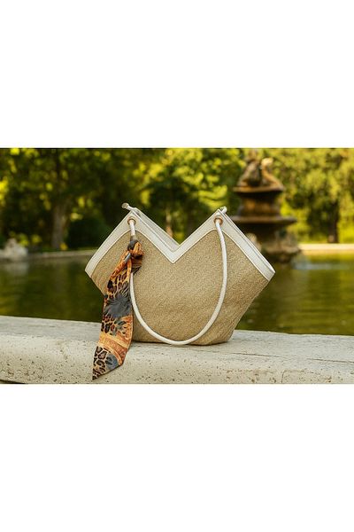 ZİVORA Stores Women's Straw Zippered Scarf Detailed Shoulder Strap Bag