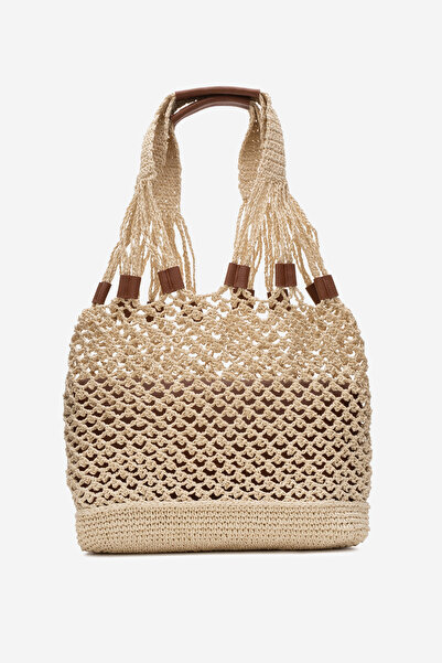Dericlub DERİCLUB Kadın El Yapımı Hasır Shoppier Omuz Çanta ZY 25013 BEJ