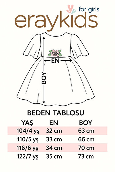 Eray Kids Kız Çocuk Abiye Elbise Incili Tüllü Çiçek Detaylı 4-7 Yaş