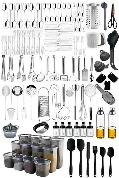 Selenica Dowry Set 72 Pieces Dinnerware Tongs Set Storage Containers Silicone Spatula Set Spice Whisks
