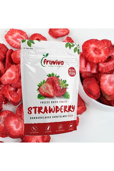 Fruvivo Freeze Dried Fruits الفراولة المجففة بالتجميد، 15 جرام، 100% نباتية، فواكه مجففة خالية من الغلوتين