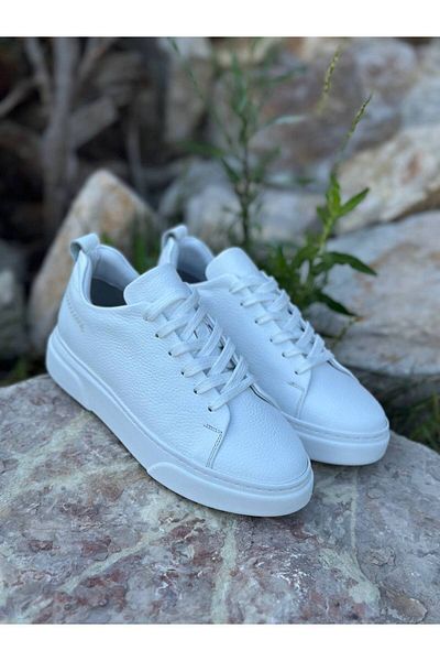DERWARDEIN High Quality White Men's Sports Shoes Genuine Leather - Casual Sneaker Model