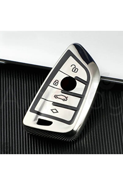 Alazpay حافظة مفاتيح Bmw 1 3 5 6 7 Series G32 G30 G20 G11 & X1 X3 X5 X6 X7 & Z4 M لامعة من مادة TPU (فضي)