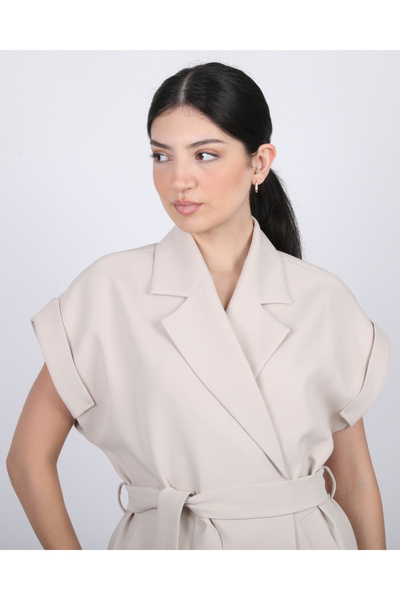 deqfashion Women's Beige Off-Shoulder Oversize Belted Vest