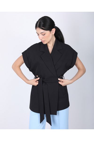 DEQ FASHION Women's Black Off-Shoulder Oversize Belted Vest