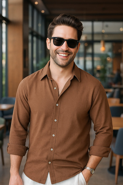 EKZMODA Erkek Kahverengi Oversize Polar Gömlek