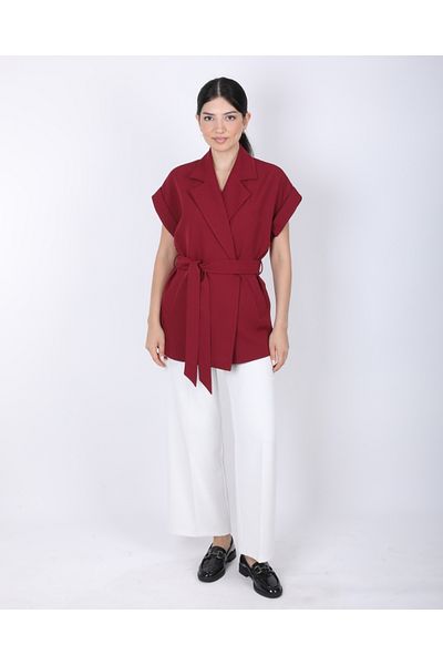 DEQ FASHION Women's Burgundy Off-Shoulder Oversize Belted Vest